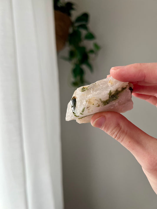 Green Tourmaline on Quartz from Brazil