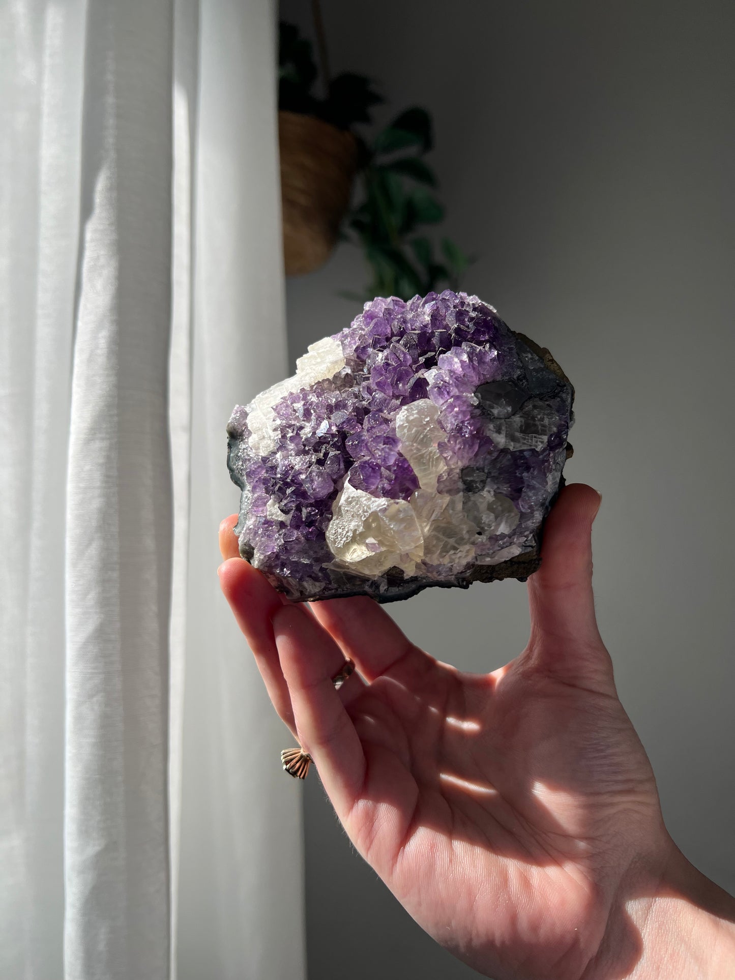 Amethyst Cluster with Calcite from Brazil