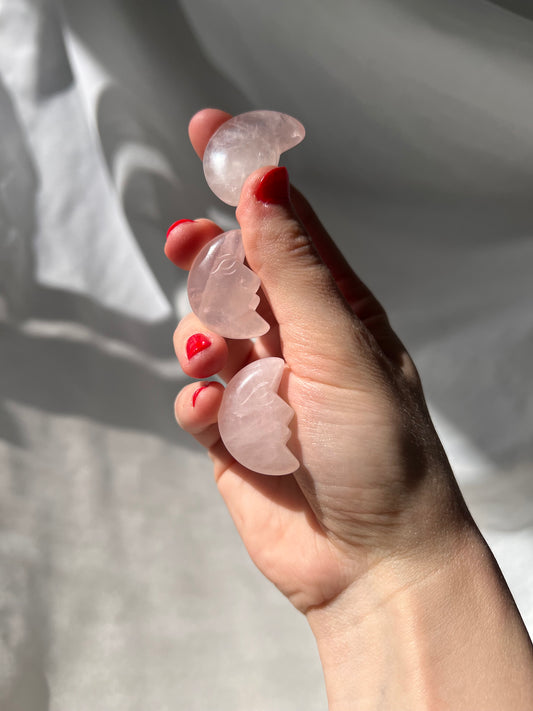 Rose Quartz mini crescent moon carving from Brazil