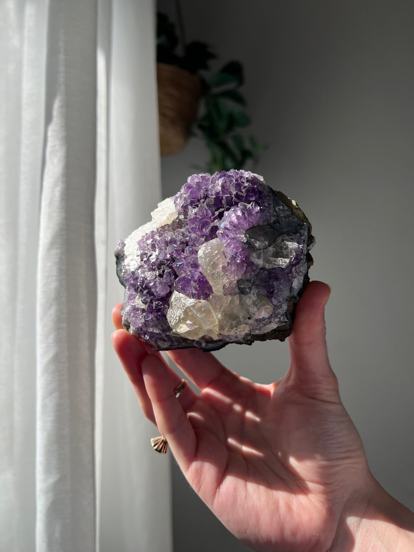 Amethyst Cluster with Calcite from Brazil