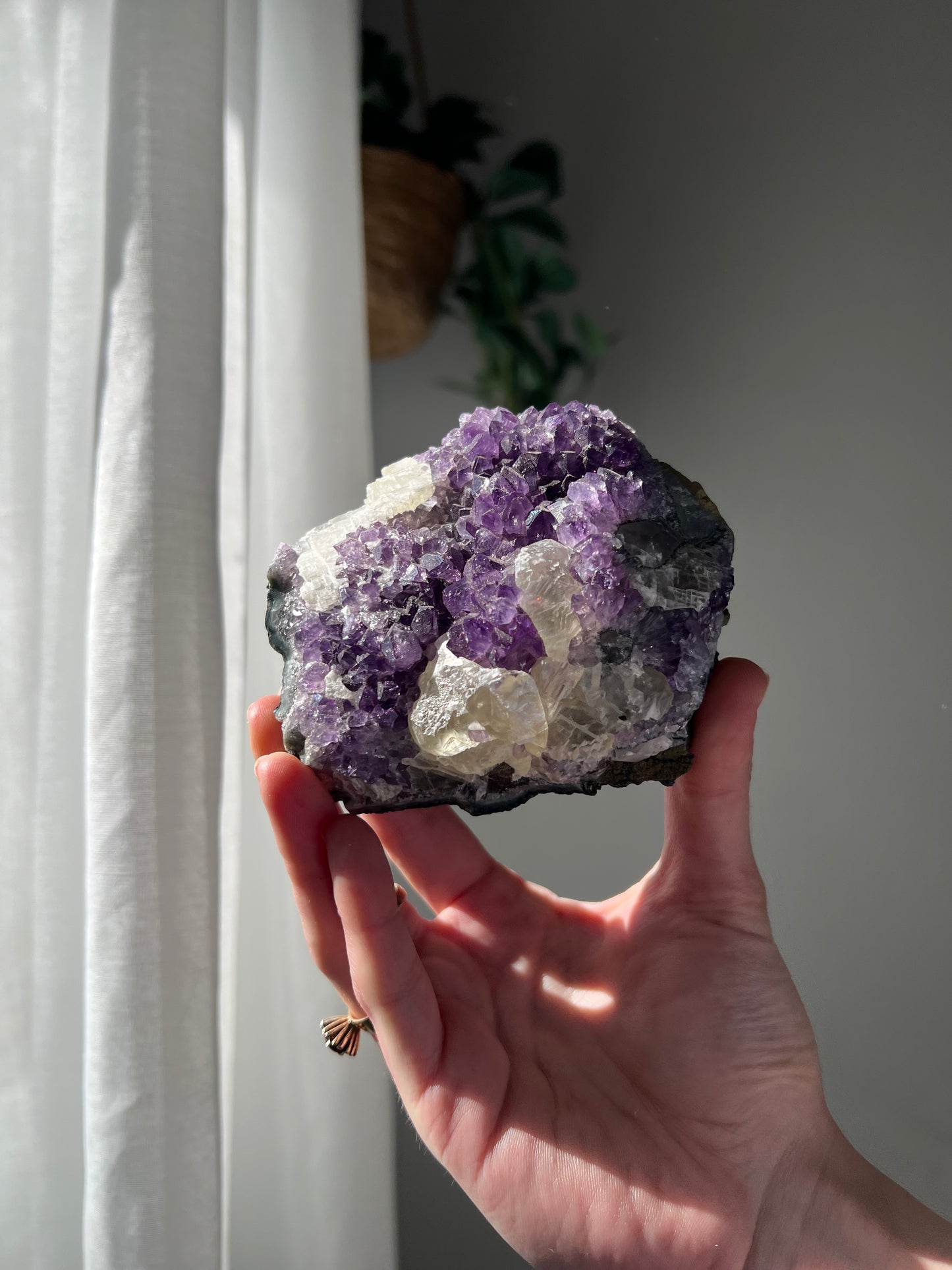Amethyst Cluster with Calcite from Brazil