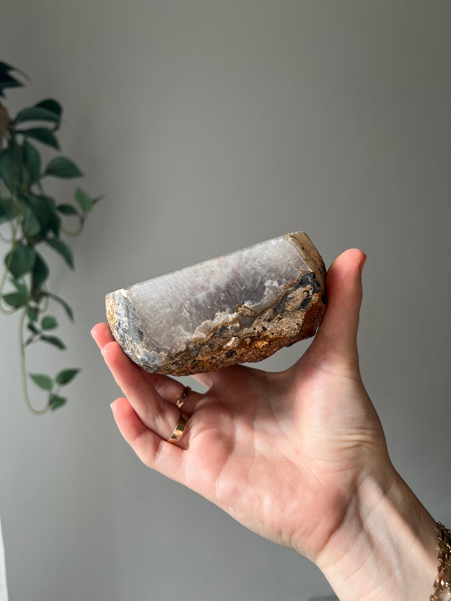 Agate freeform with Amethyst mini cave from Brazil