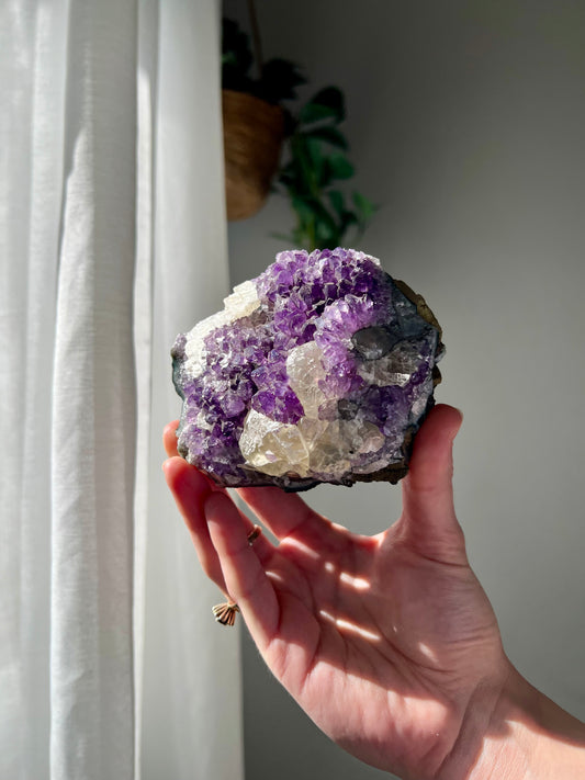 Amethyst Cluster with Calcite from Brazil