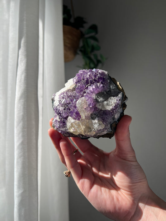 Amethyst Cluster with Calcite from Brazil
