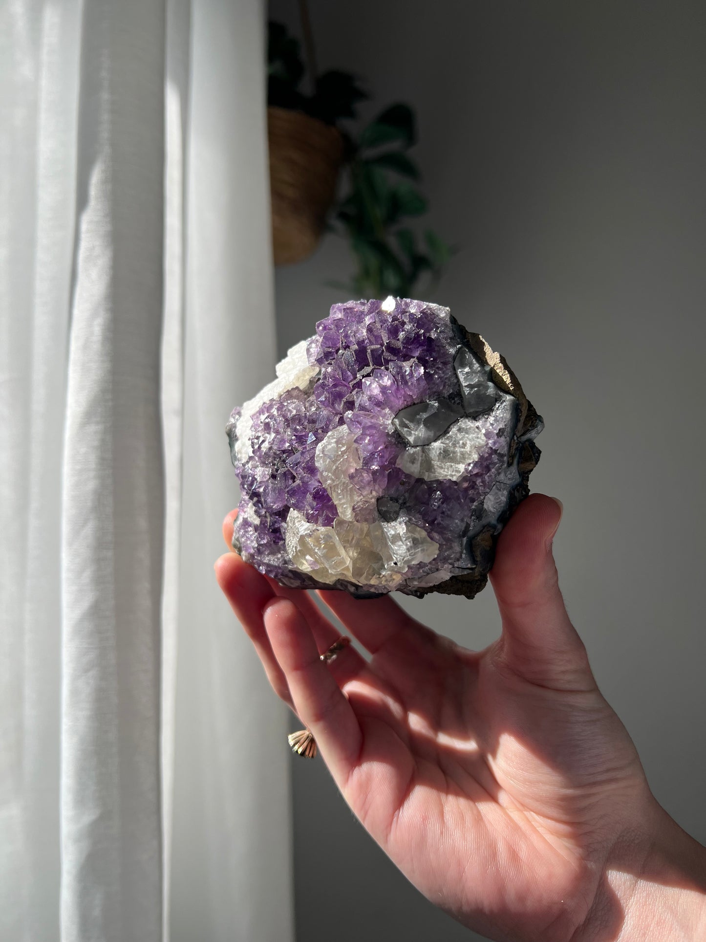 Amethyst Cluster with Calcite from Brazil