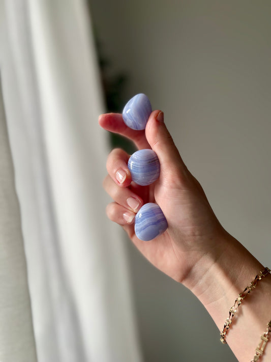 Blue Lace Agate tumbled stone from Brazil