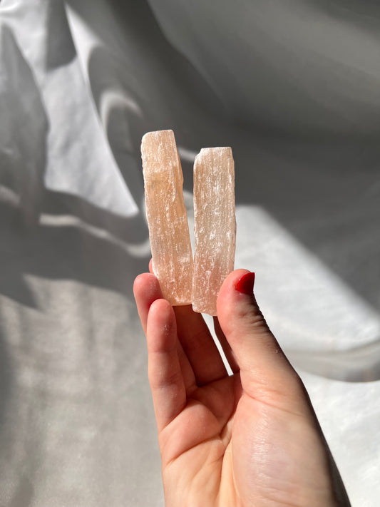 Peach Selenite rod from Morocco