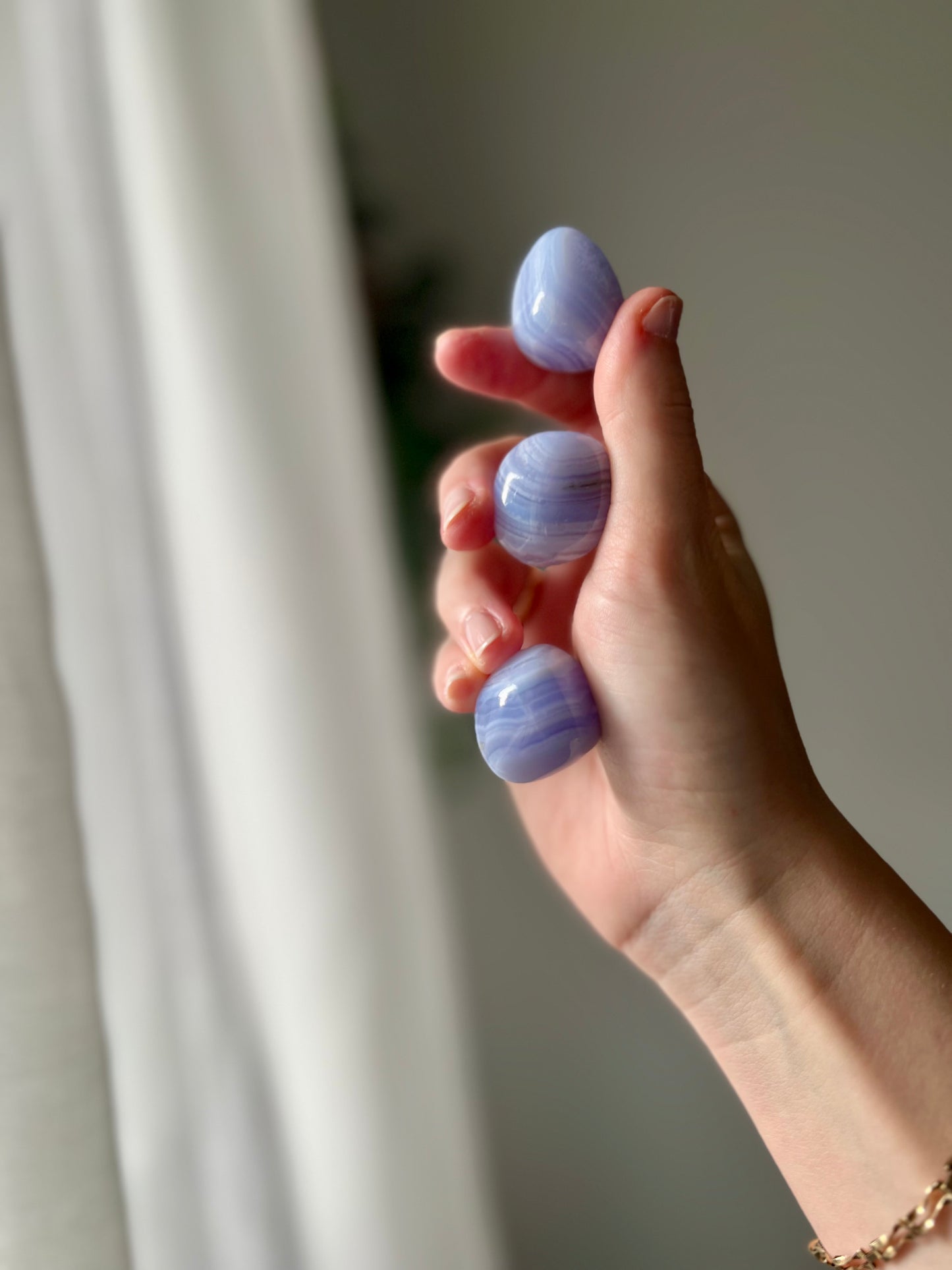 Blue Lace Agate tumbled stone from Brazil