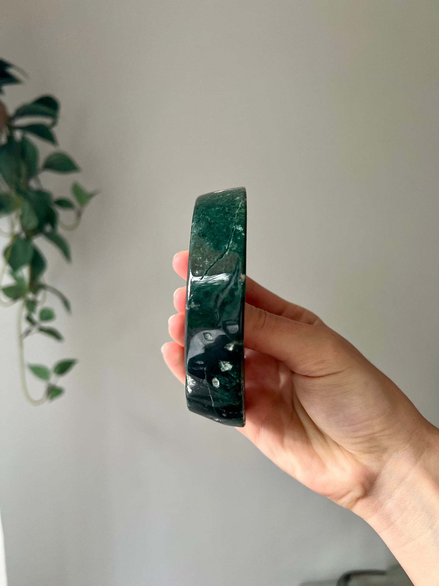 Moss Agate Crescent moon bowl from Brazil