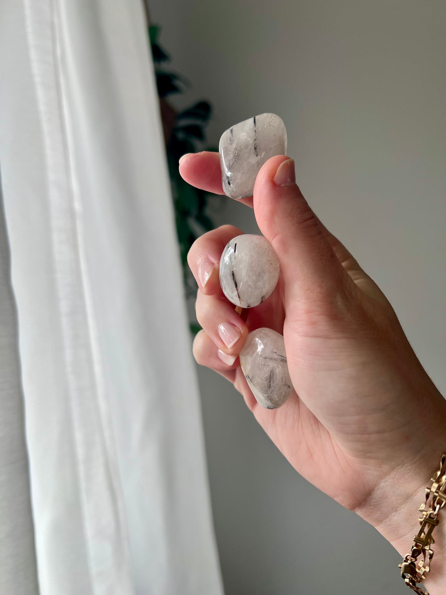 Black Tourmaline in Quartz tumbled stone from Brazil