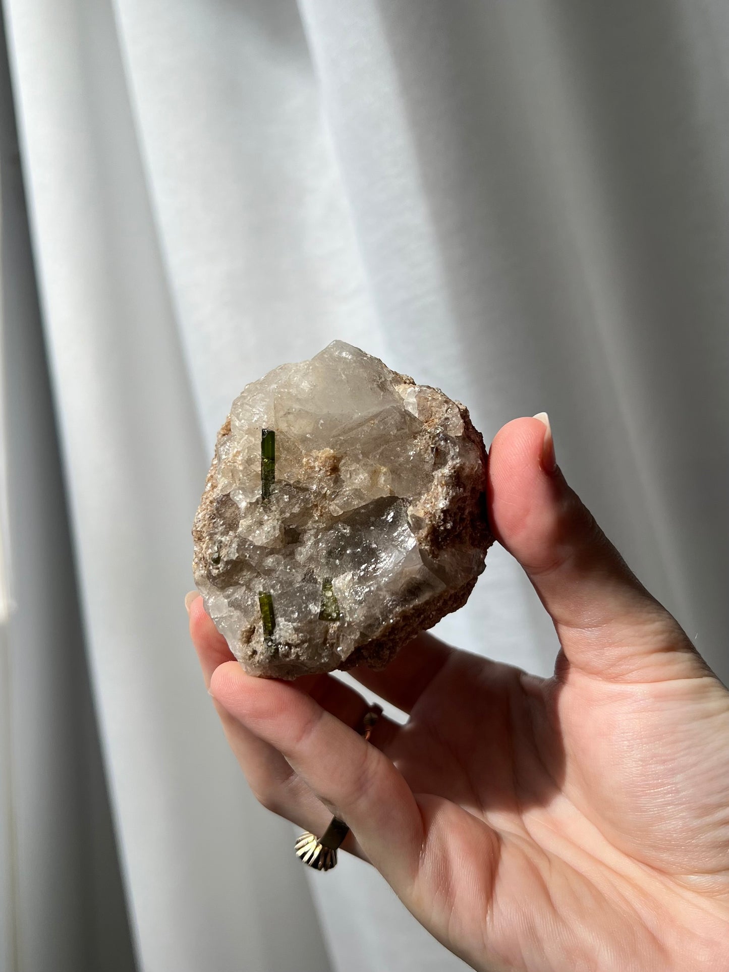 Green Tourmaline on Quartz with Mica from Brazil