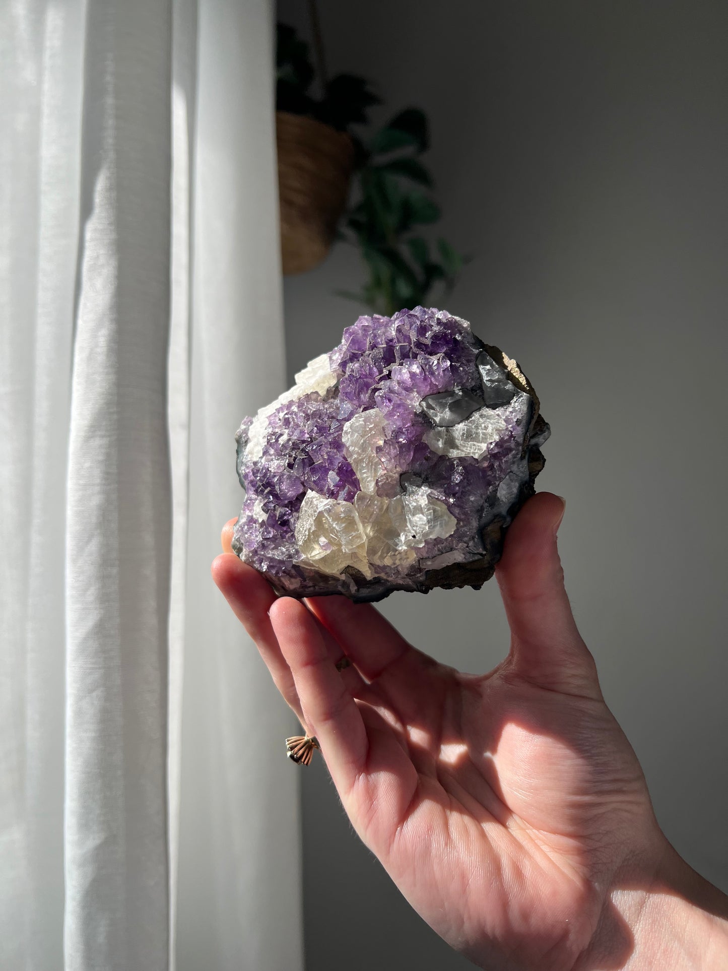 Amethyst Cluster with Calcite from Brazil