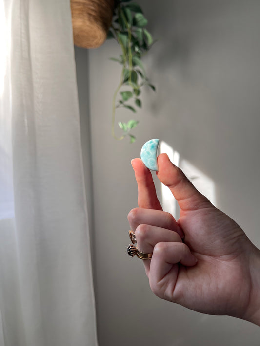 Rare Larimar crescent moon from The Dominican Republic