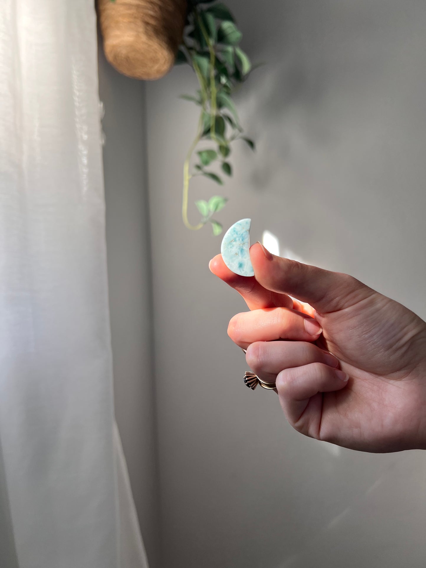 Rare Larimar crescent moon from The Dominican Republic