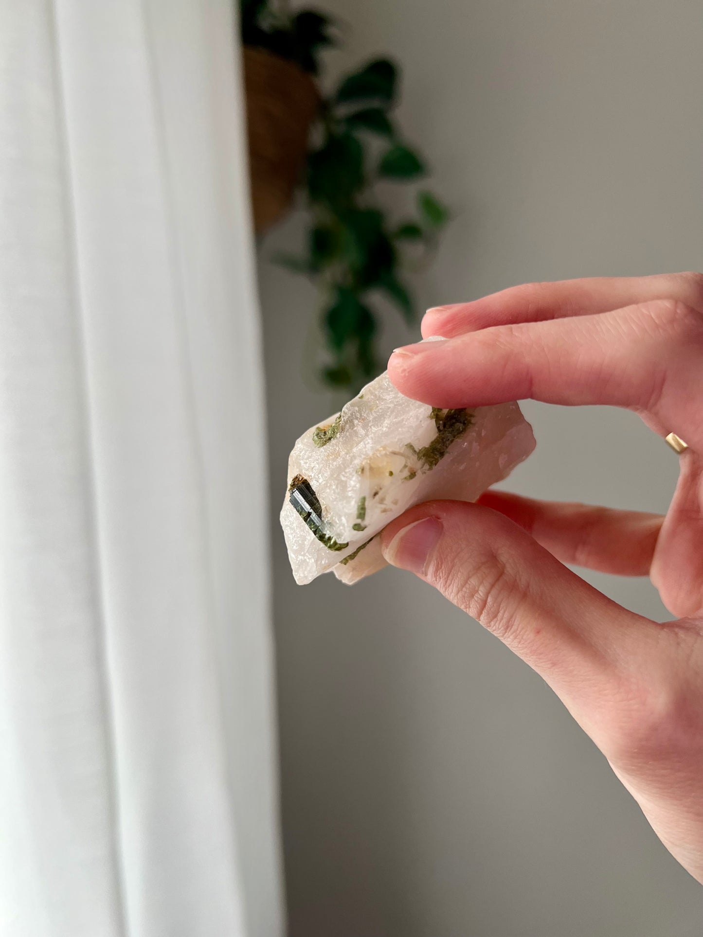 Green Tourmaline on Quartz from Brazil