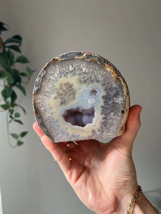 Agate freeform with Amethyst mini cave from Brazil