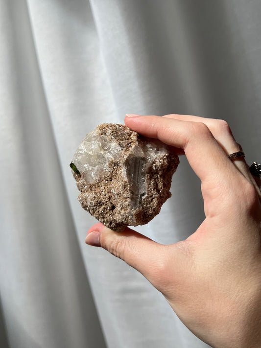 Green Tourmaline on Quartz with Mica from Brazil