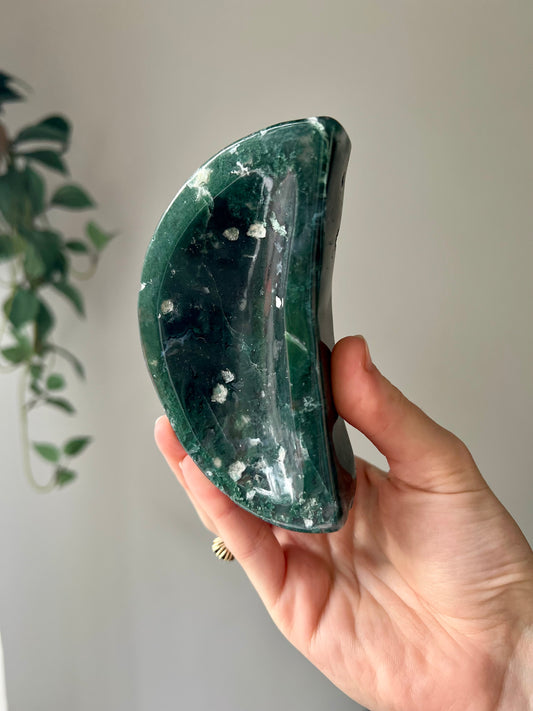 Moss Agate Crescent moon bowl from Brazil