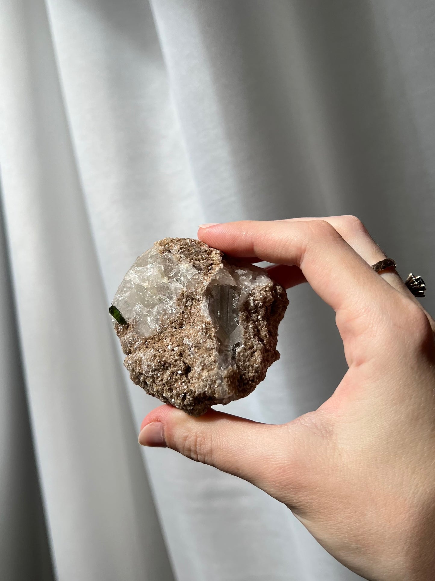 Green Tourmaline on Quartz with Mica from Brazil