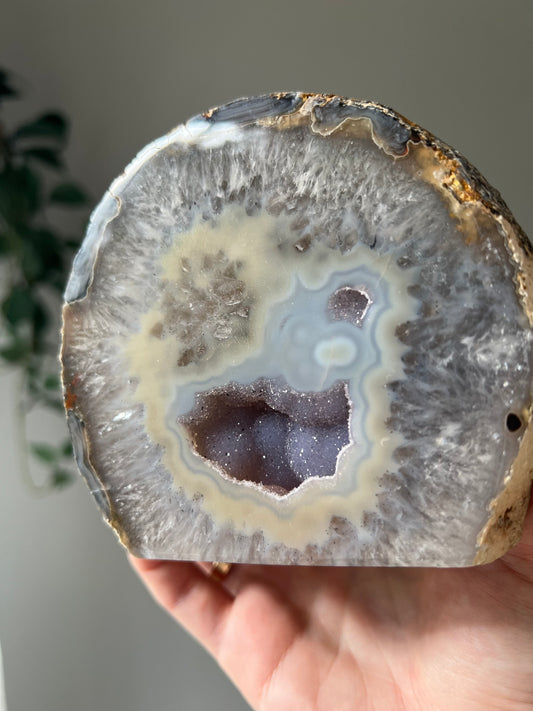 Agate freeform with Amethyst mini cave from Brazil