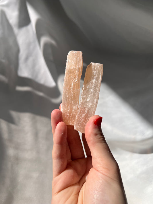 Peach Selenite rod from Morocco