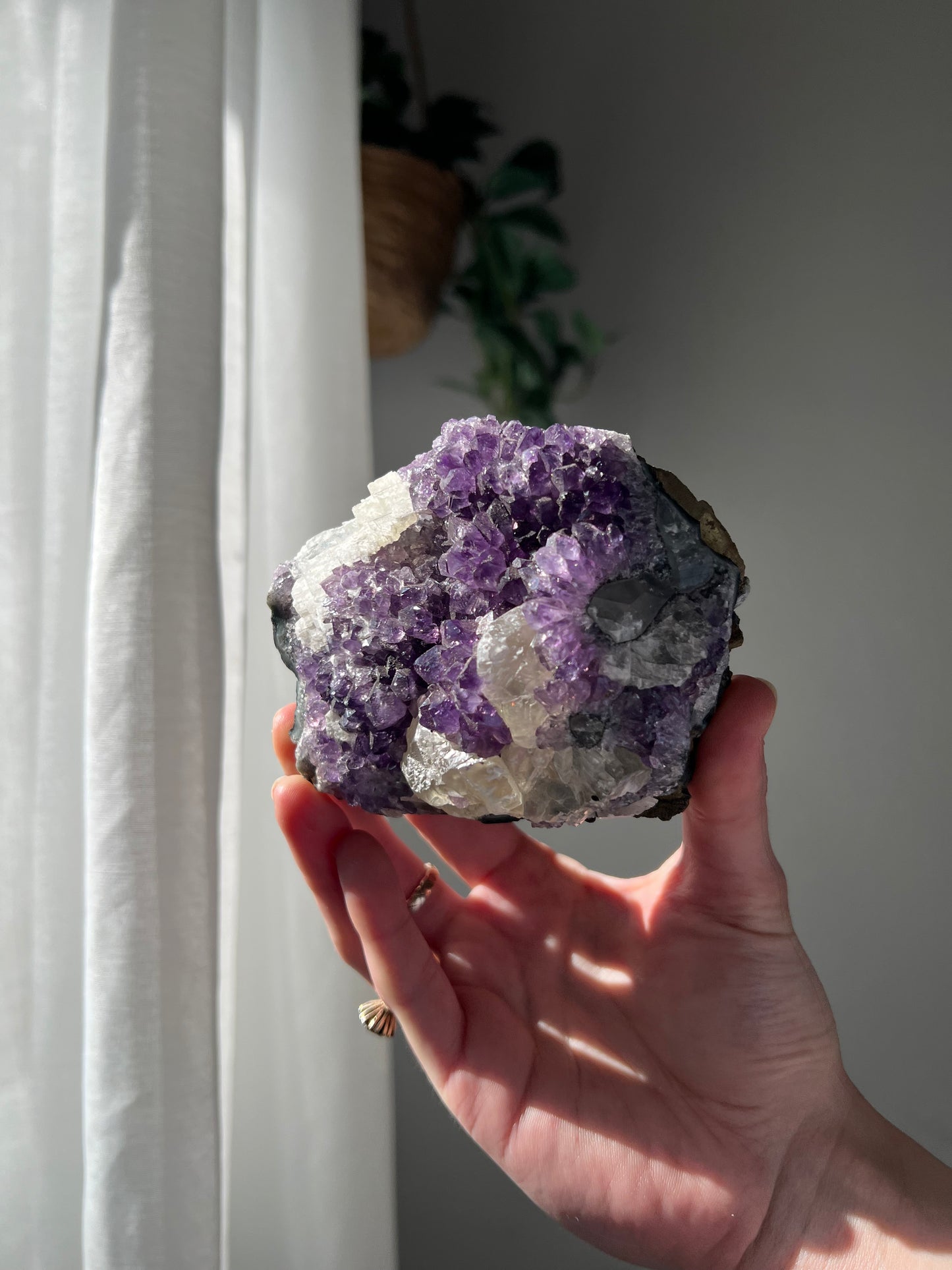 Amethyst Cluster with Calcite from Brazil