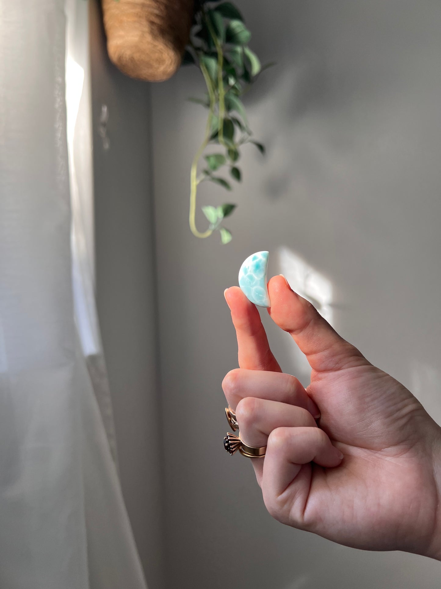 Rare Larimar crescent moon from The Dominican Republic