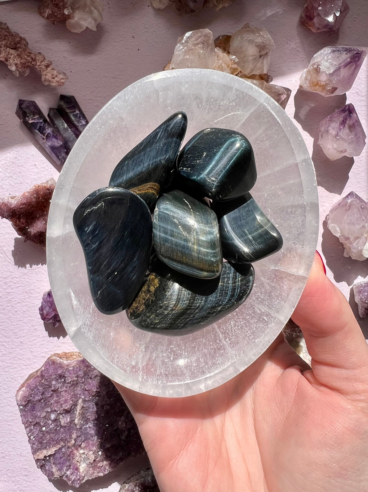 Blue Tigers Eye tumbled stone from South Africa