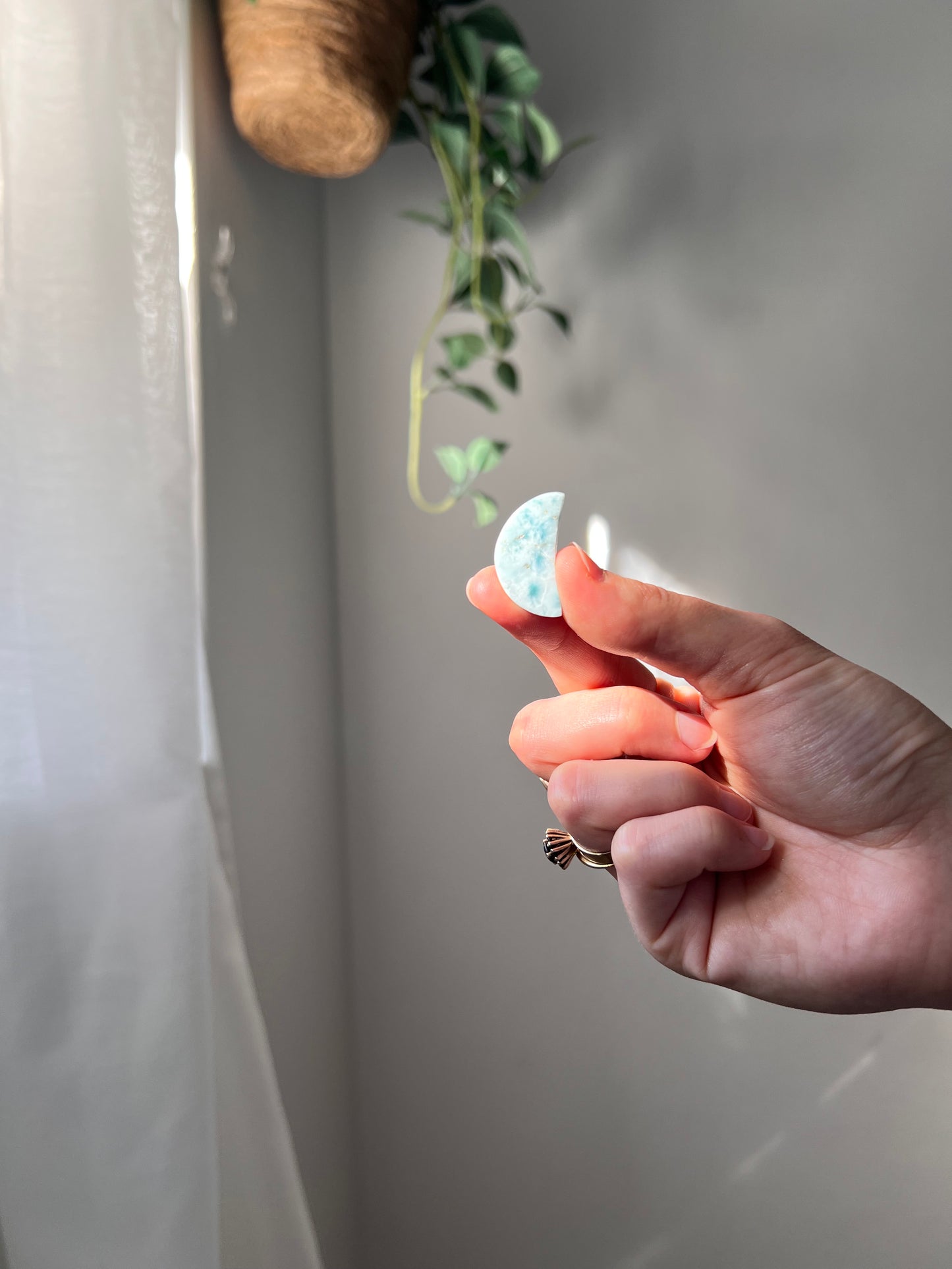 Rare Larimar crescent moon from The Dominican Republic