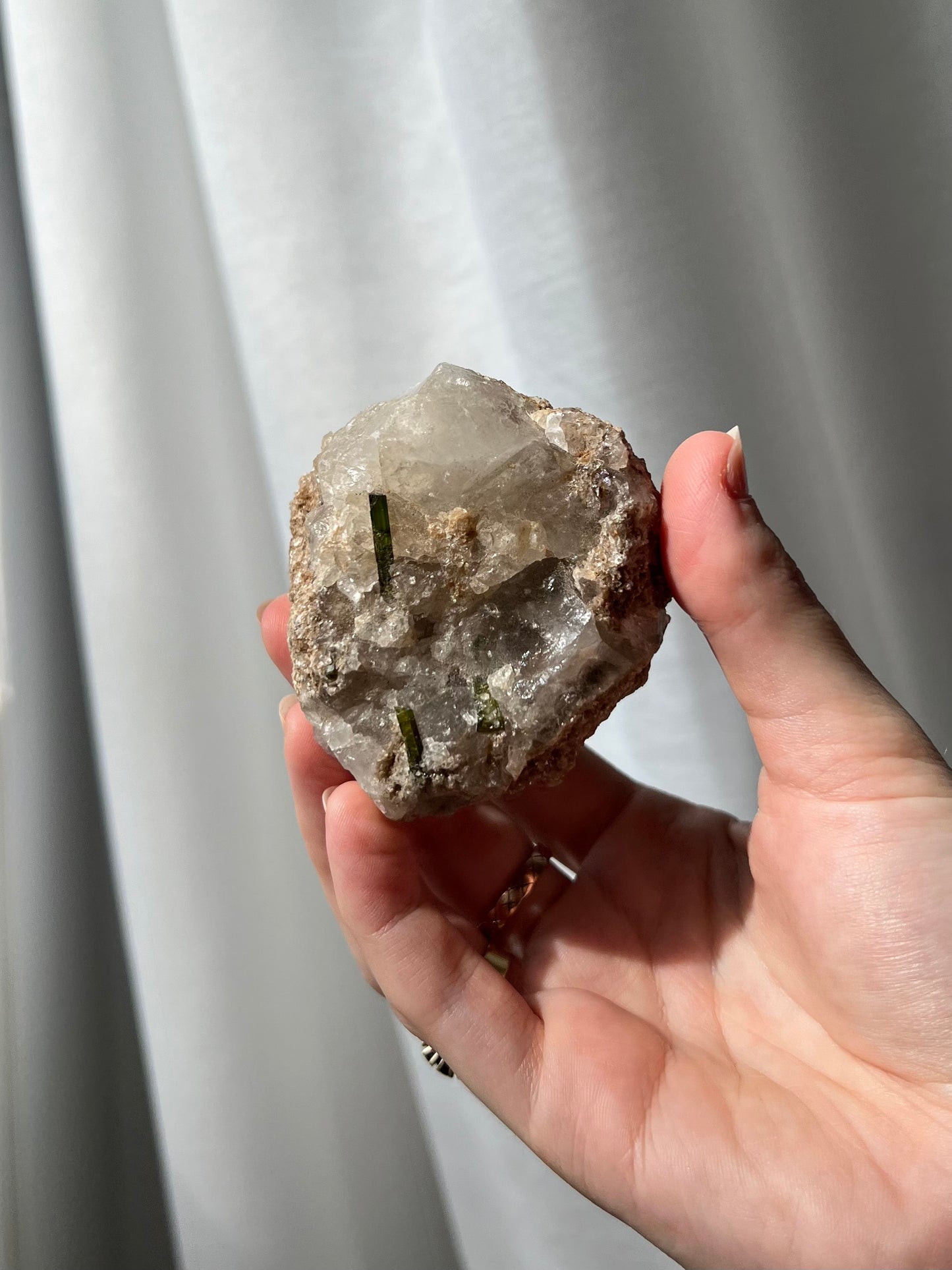 Green Tourmaline on Quartz with Mica from Brazil