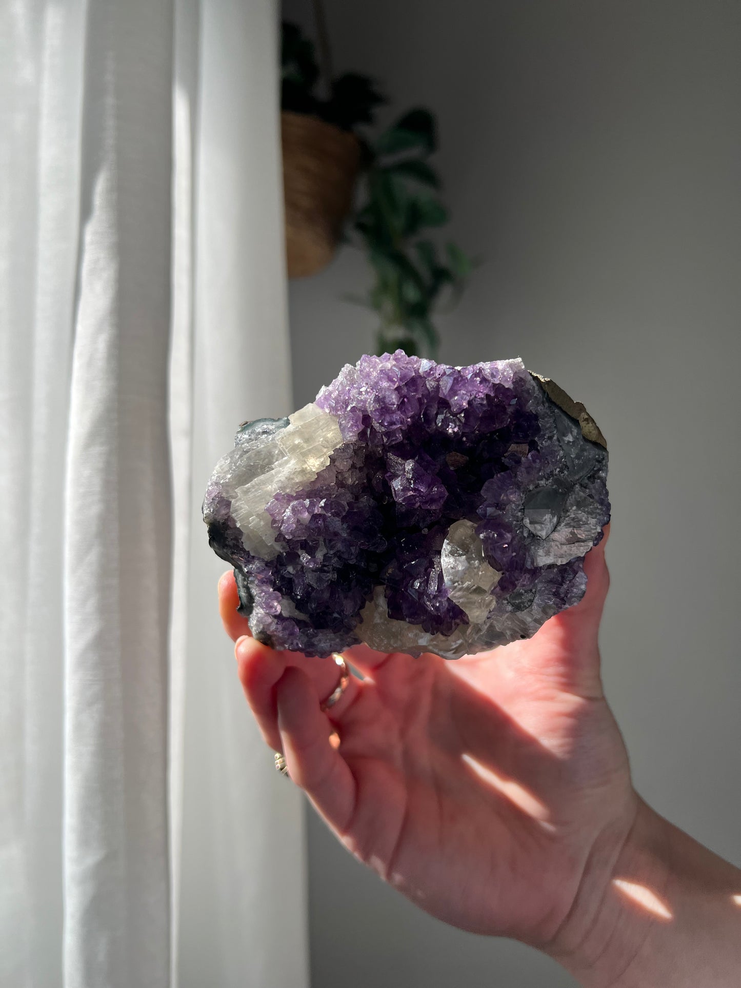 Amethyst Cluster with Calcite from Brazil
