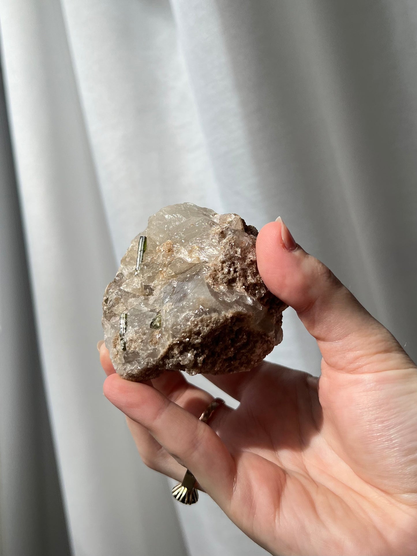 Green Tourmaline on Quartz with Mica from Brazil