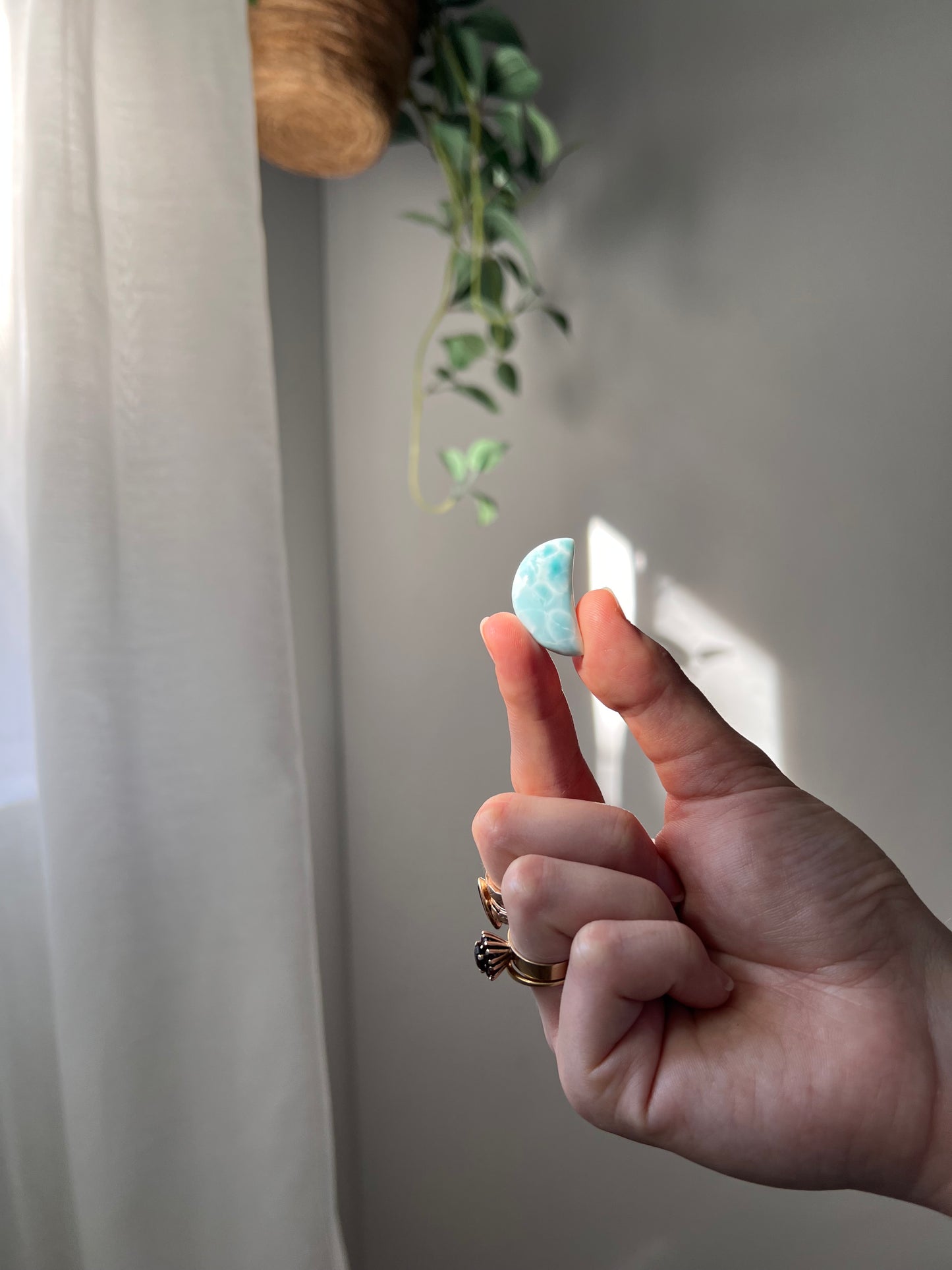 Rare Larimar crescent moon from The Dominican Republic