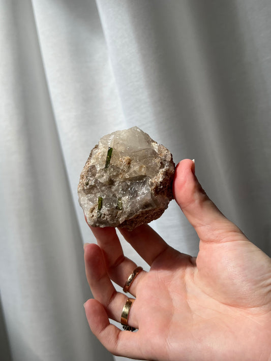 Green Tourmaline on Quartz with Mica from Brazil