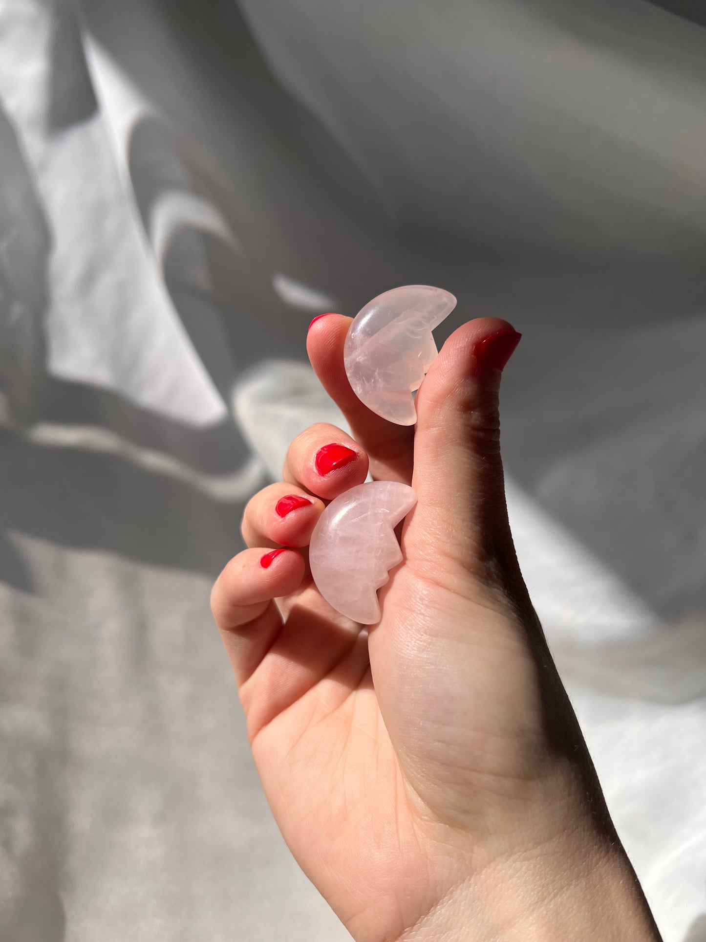 Rose Quartz mini crescent moon carving from Brazil