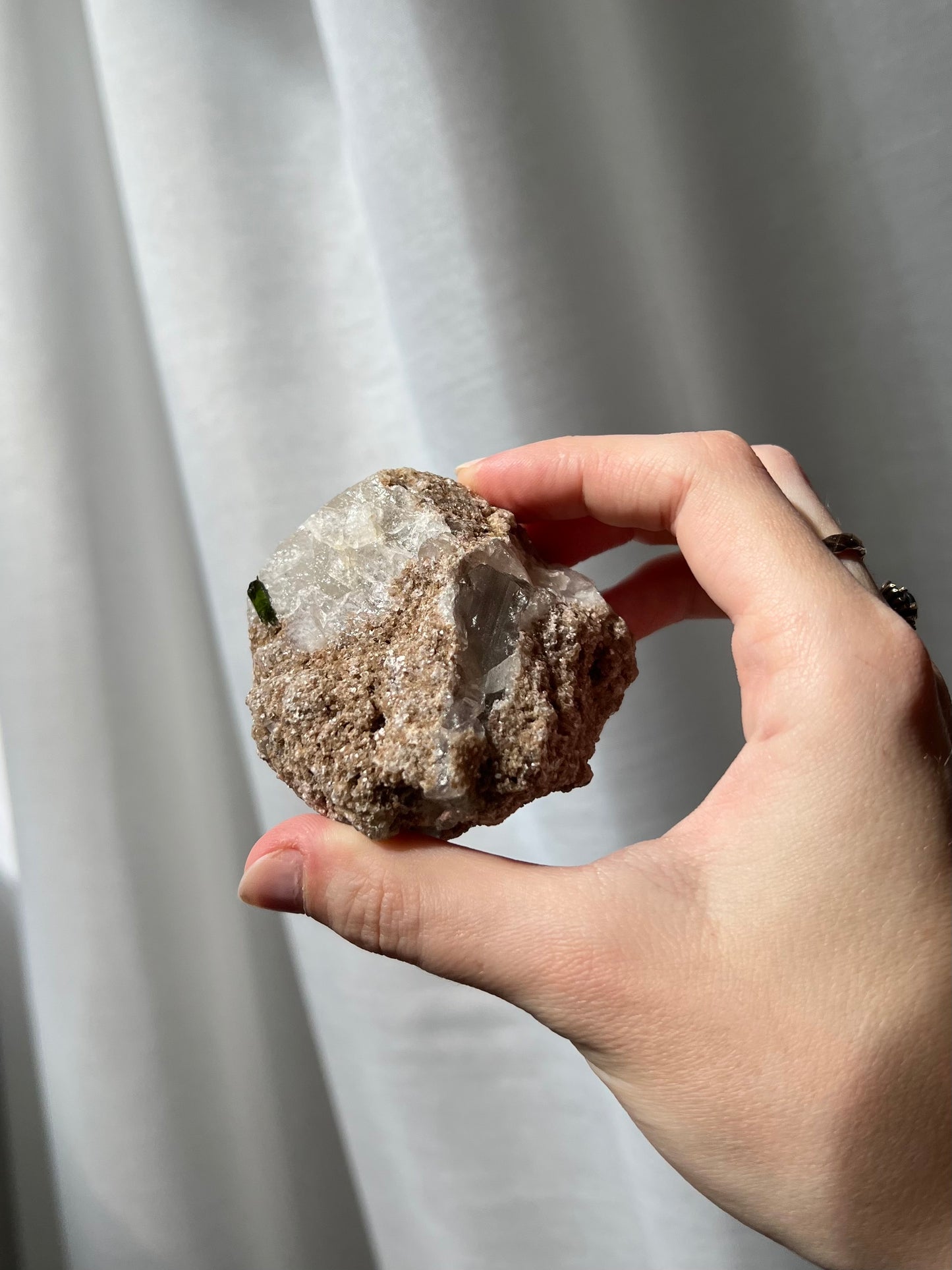 Green Tourmaline on Quartz with Mica from Brazil