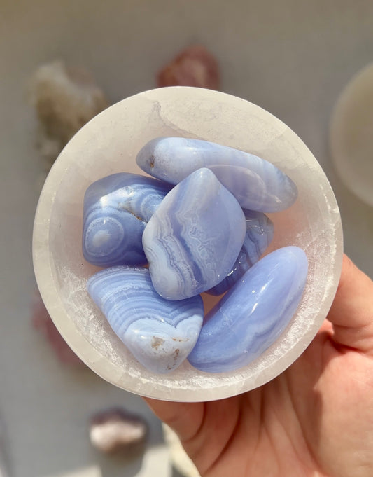 Blue Lace Agate tumbled stone from Namibia