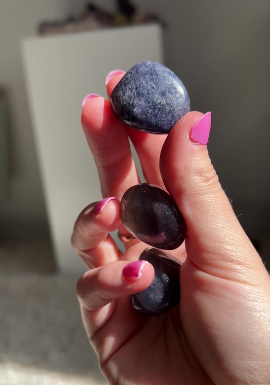 Iolite and sunstone tumbled from India