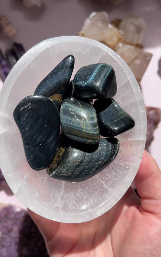 Blue Tigers Eye tumbled stone from South Africa